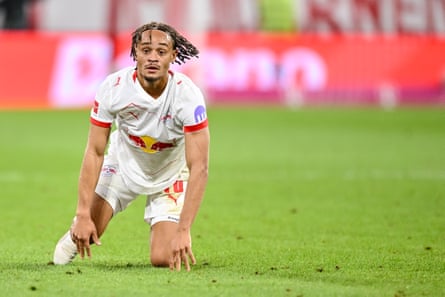 Xavi Simons successful action for Leipzig