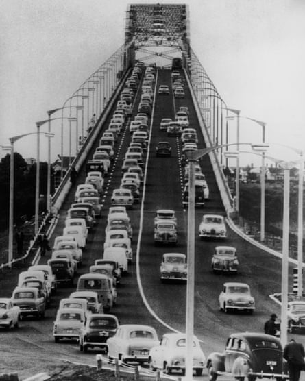 Traffic on the newly opened Auckland Harbour Bridge June 1959