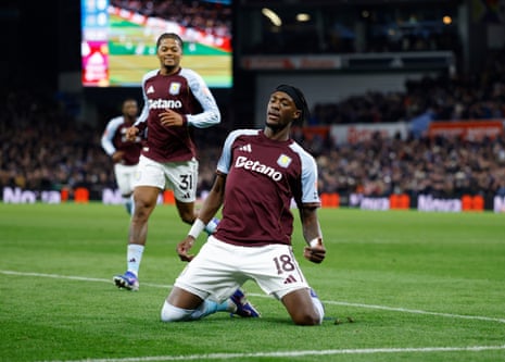Aston Villa’s Tammy Abraham celebrates scoring.
