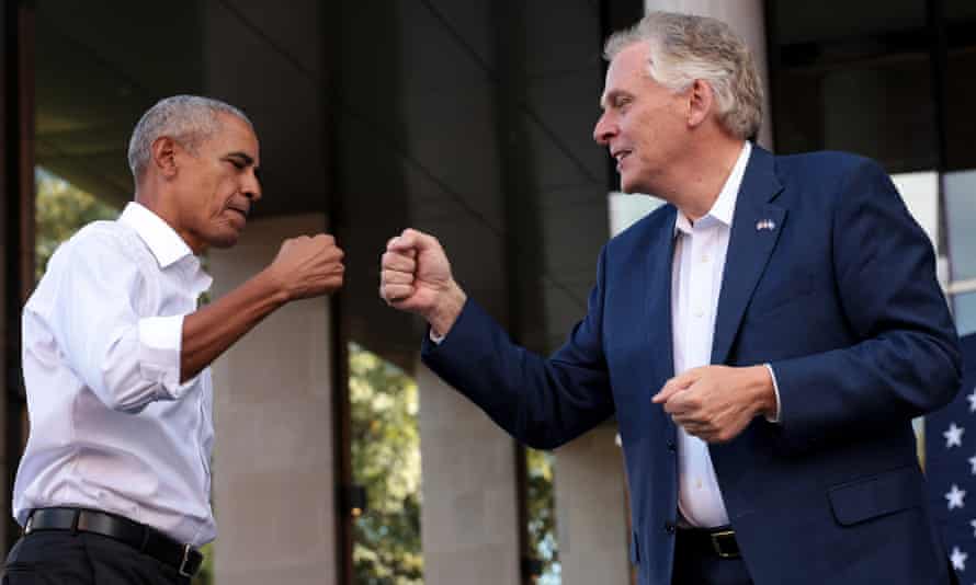 Terry McAuliffe is attempting to whip up   enthusiasm among an election-weary electorate, including by drafting  connected  the prima  powerfulness  of Barack Obama.