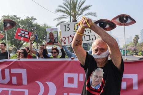 Relatives and supporters of Israeli hostages demonstrate in Tel Aviv calling for their release.