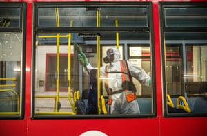 Paul Storey 49, part of the team doing the anti-Covid spraying at Merton Bus Garage.