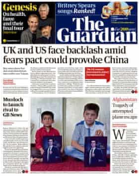 Première page du Guardian, vendredi 17 septembre 2021