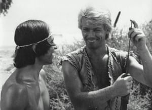 Salvation … Fabian Cevallos as Friday and Robert Hoffmann in The Adventures of Robinson Crusoe.