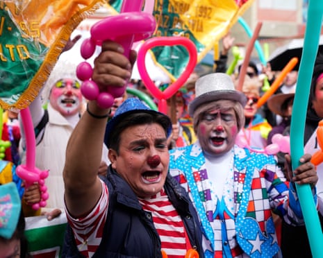 Clowns protesting in La Paz, Bolivia