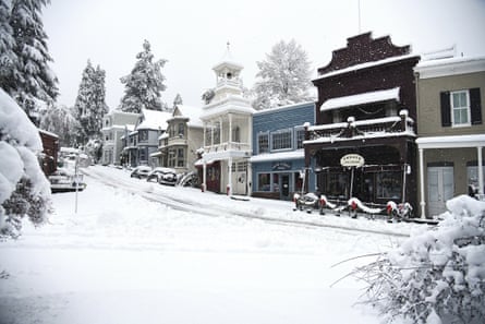 Main Street in Nevada City, California, was covered in snow Monday morning.