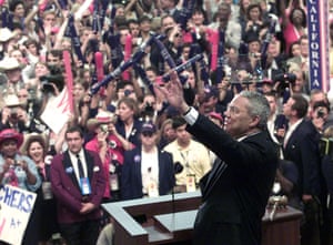 Powell waves as he receives applause during his remarks at an evening session of the Republican national convention in Philadelphia in 2000