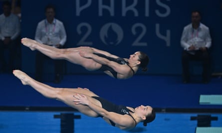 Britain’s Scarlett Mew Jensen and Yasmin Harper diving in the women’s synchronised 3m springboard diving final