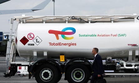 A TotalEnergies tanker with sustainable aviation fuel (SAF) at the International Paris Airshow at Le Bourget, France.