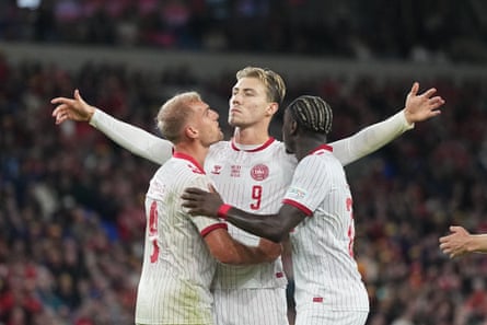 Rasmus Højlund celebrates his winner for Denmark