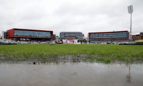 The Ashes 2023: England v Australia, fourth Test, day four – live | Ashes 2023 6 Puddles near the pitch as rain falls during day four of the 4th Ashes test match between England and Australia.