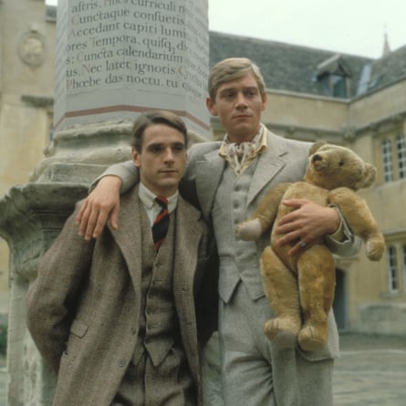 Jeremy Irons as Charles Ryder, left, and Anthony Andrews as Sebastian Flyte in Brideshead Revisited, 1981.