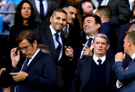 Andy Burnham (third left) speaks to Manchester City Chairman Khaldoon Al Mubarak prior to the Vincent Kompany Testimonial at the Etihad Stadium, Manchester