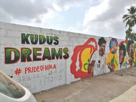 The mural of Mohammed Kudus on the wall of a building in Accra.