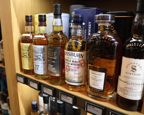 Scotch whisky is displayed for sale in a store in London, Britain, 03 April 2025
