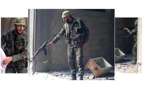 A video still of an intelligence officer in Tadamon, Damascus, during the killing of at least 41 people