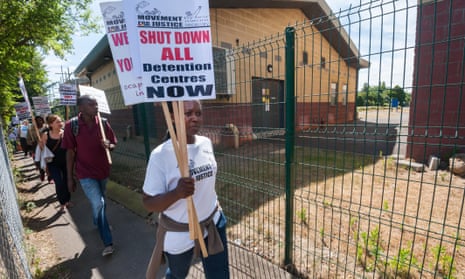 Protesters outside Harmondsworth immigration prison.