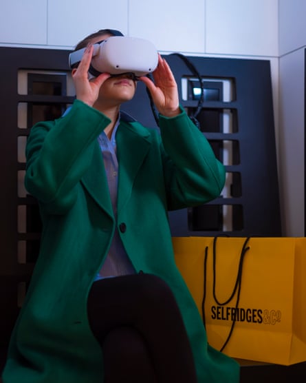 A woman with a VR headset inside Selfridges’ Sensory Reality Sensiks pod
