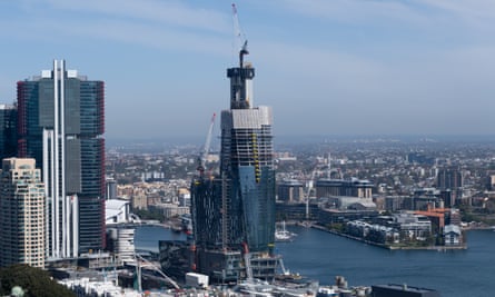 An aerial view of yet-be-completed Crown Sydney Casino at Barangaroo
