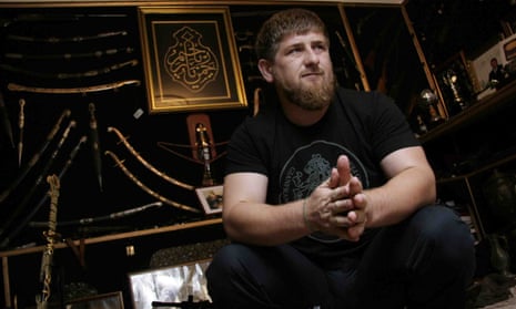 Ramzan Kadyrov shows his extensive collection of weapons in his office in Chechnya.