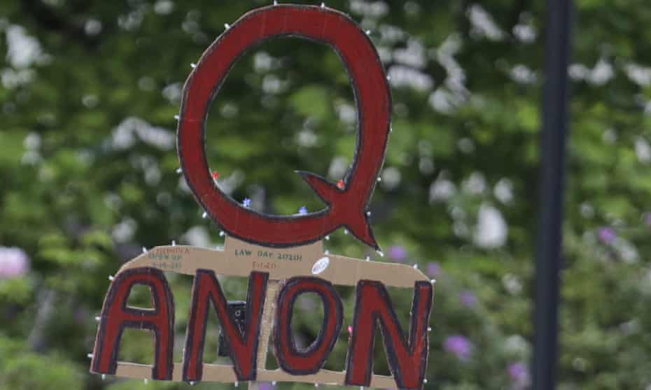 A QAnon sign at a protest rally in the US