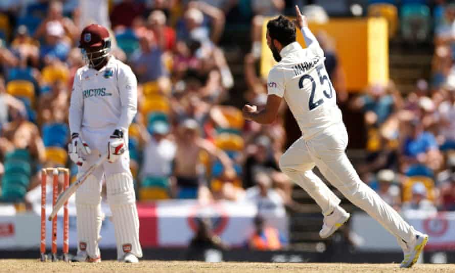 England frustrated by Kraigg Brathwaite again as second Test ends in draw | England in West Indies 2022 1 Saqib Mahmood celebrates taking the wicket of Nkrumah Bonner