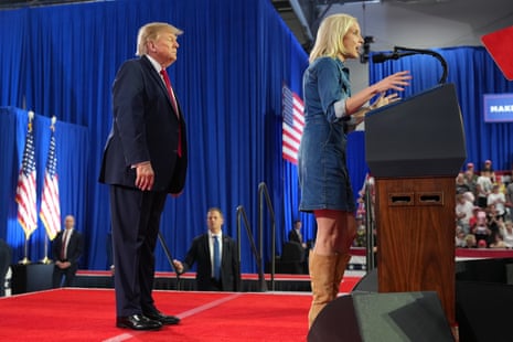 Donald Trump shared the stage with congresswoman Ashley Hinson, the Republican nominee for Senate, at a campaign rally in Sioux City, Iowa on Thursday.