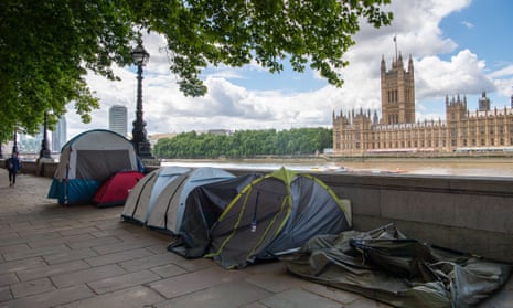 Tents used by rough sleepers in Westminster, London, June 2022