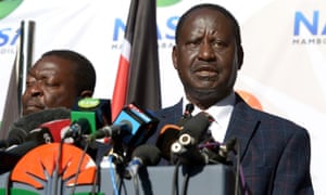 Raila Odinga gives a press conference in Nairobi