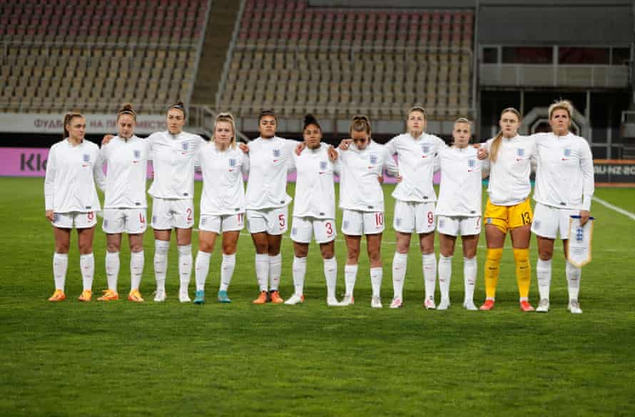 North Macedonia v England: Women’s World Cup qualifying – live! | Women's World Cup 2 England line up before kick off.