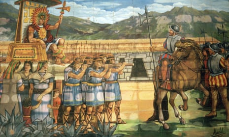A mosaic in Cajamarca shows an encounter in 1532 between the conquistador Pizarro and the Inca Atahuallpa.