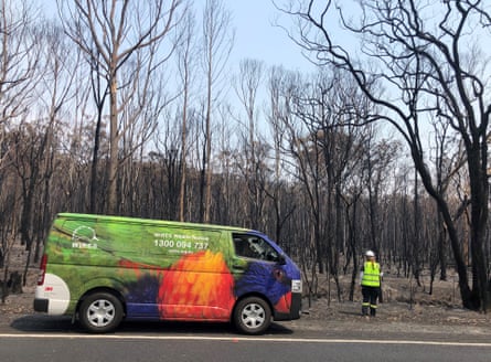 A Wires animal rescue van in a bushfire-affected area