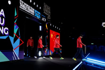 The Chinese women’s team emerge for their seeding-stage opener