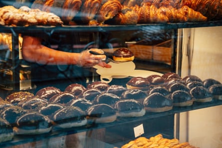A window full of Danish pastries at Brød bakery in Copenhagen