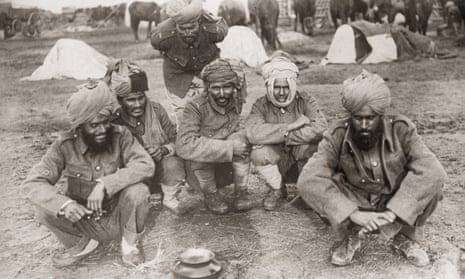 Indian soldiers serving with the British army make camp in 1916. 