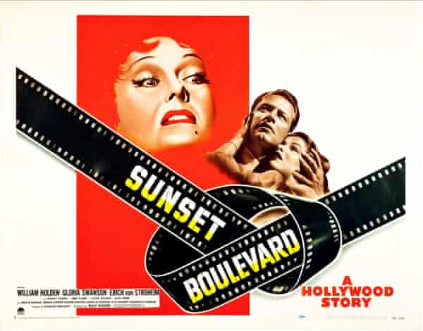 Un poster per Sunset Boulevard con Gloria Swanson nel ruolo di Norma Desmond, William Holden nel ruolo di Joe Gillis e Betty Schaefer nel ruolo di Nancy Olson.