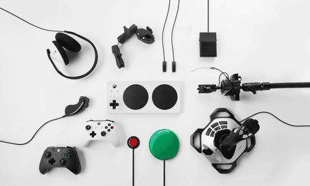 Highly personalised … the Xbox adaptive controller supports a range of accessories including joysticks, buttons and mounts.