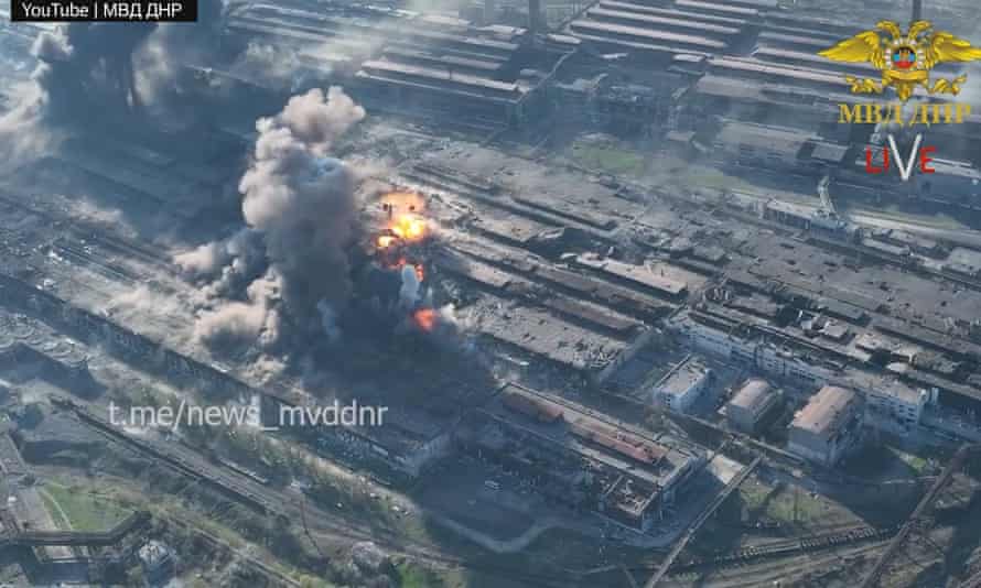 Screengrab from what appears to be an attack on Mariupol steel works Asovstal.