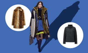 From left: faux fur coat, £89, Warehouse; Balenciaga; padded jacket, £59.99, Uniqlo