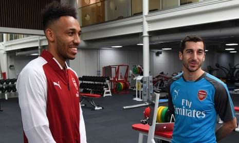 New Arsenal signings Pierre-Emerick Aubameyang and Henrikh Mkhitaryan at their new training ground.