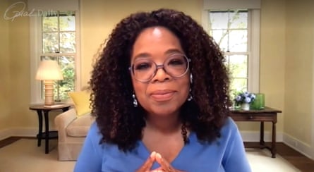 Oprah Winfrey on a video conference with Martha Beck