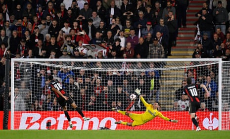 Bournemouth’s Alvaro Rodriguez scores their third goal from the penalty spot past SK Sturm Graz’s Daniil Khudyakov.