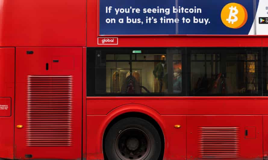 Advert for Bitcoin on a bus in the capital’s West End on 3 March 2021.