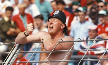 An England fan cheers on the team at Euro 88.