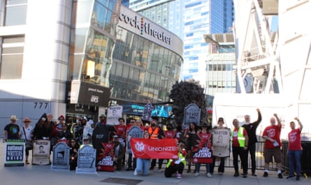 ‘They never seem to acknowledge the layofffs’… United Videogame Workers members protest outside LA’s Peacock Theatre