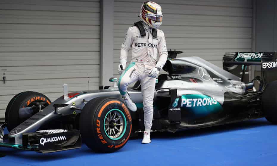 Lewis Hamilton in parc ferme after finishing third in the Japanese Grand Prix