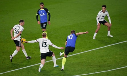 ‘I’d like to help him win a trophy’: Conte praises Kane after record-equalling goal | Tottenham Hotspur 5 Kane takes aim for the corner to score his 266th goal for Spurs.
