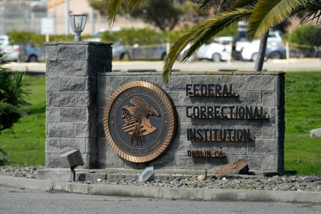 A sign for the Federal Correctional Institution is shown in Dublin, Calif.