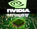 Nvidia logo on a phone screen and a microchip