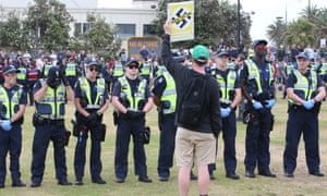 Far-right and anti-racism demonstrators rally at Melbourne’s St Kilda beach